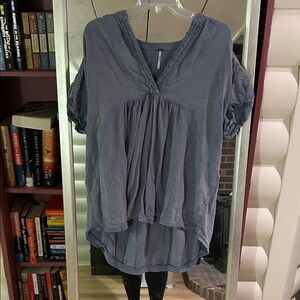 Free People Slate Blue V-Neck Blouse